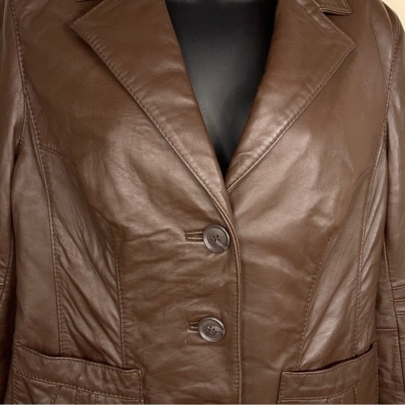 SMALL VINTAGE 90s LAMBSKIN LEATHER JACKET LIZ CLAIBORNE BUTTON CLOSURE - Picture 5 of 12
